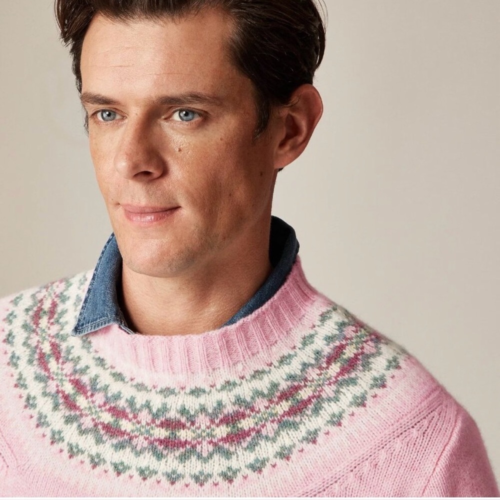 J.Crew Fair Isle–Yoked in Wool In Peony Fair Isle 100% Wool Sweater. Size M - Picture 2 of 10